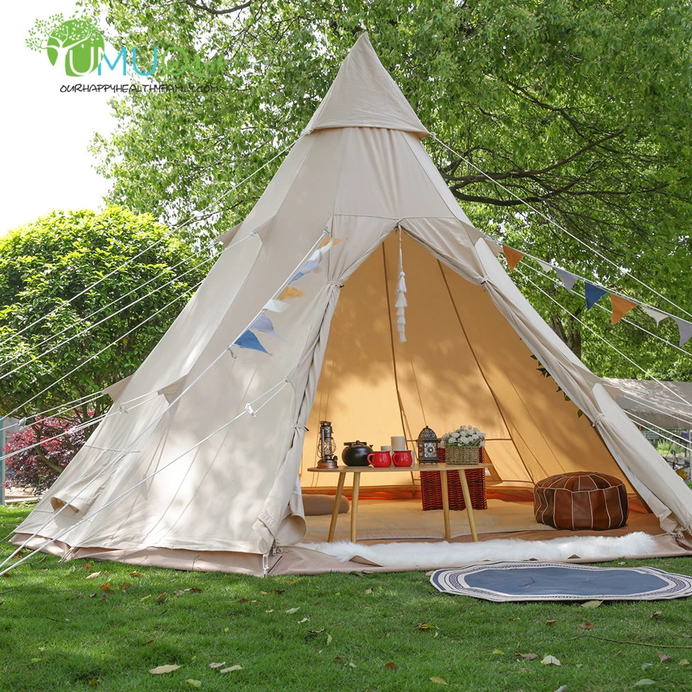 

Yumuq Big Teepee Yurt Glamping Tent For Outdoor Camping, Customized Luxury Outdoor Teepee Tent Adults WITH A shape Central Pole