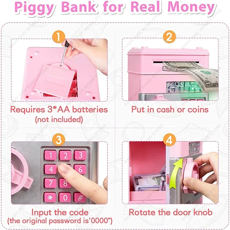 ATM Bank Toys for Kids Mini Automatic Safe Coins Cash Saving Money Box with Code Key Lock Coin Children Gifts