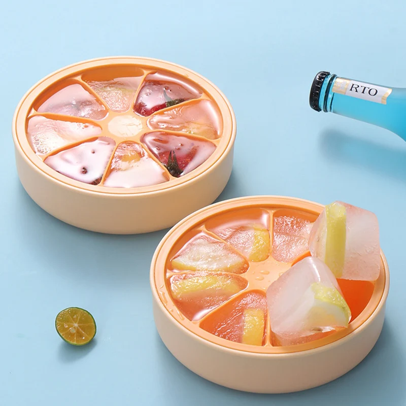 

Creative Orange Shaped 8 Grids Ice Cube Tray with Lid Ice Cube Mold Refrigerator Large Ice Mold Ice Box