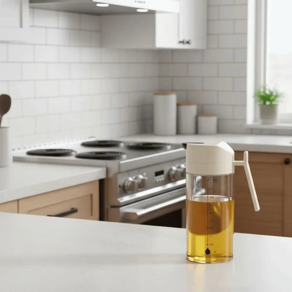 Leak Proof Cooking Oil Pot Large Capacity Automatic Cap Spout Oil Dispenser Heat-resistant Refillable Glass Oil Cruet Container