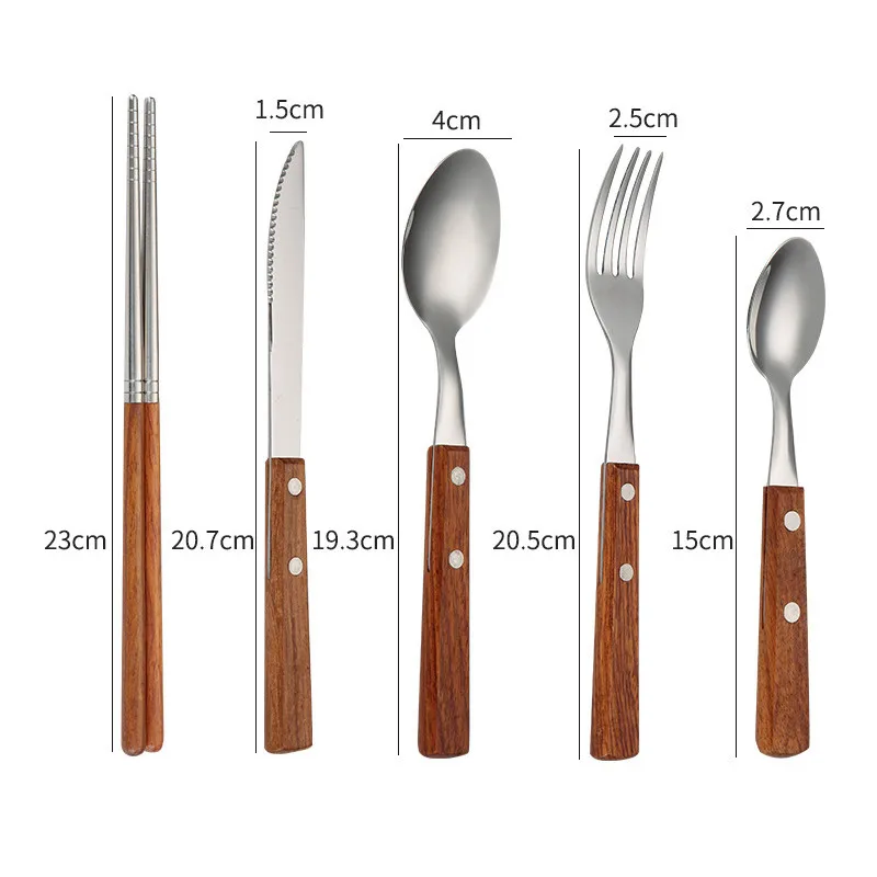 Wooden Handle Cutlery Set Western Stainless Steel Spoon Chopsticks Steak Knife Fork Tableware Vintage Dinnerware Kitchen Utensil cutlery set stainless steel cutlery set