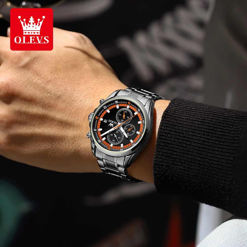 OLEVS TY713 Fashion Calendar Quartz Watch For Men Original Chronograph Luxury Wristwatch Stainless Steel Waterproof Man Watches