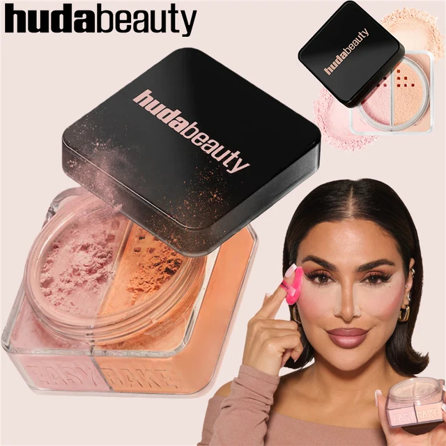 HudaBeauty Easy Bake Poudre Libre Éclaircissante et Correctrice Duo Longue Tenue Contrôle du Sébum Maquillage Naturel Éclatant Imperméable 1