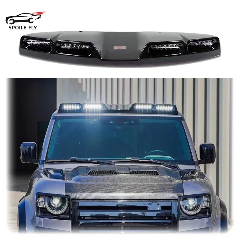 

2020 To Up For Land Rover Defender Front Roof Spoiler DRL Light Lamp Led Bar Top Roof Light Pod High Quality ABS Body Kit