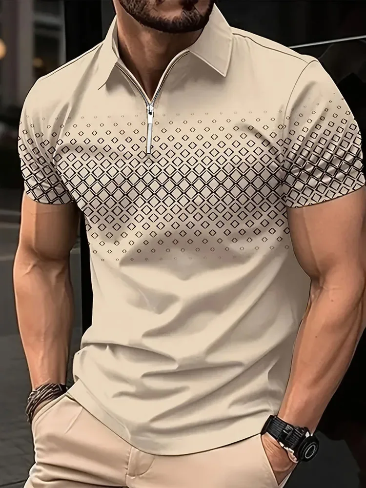 

Summer Golf Shirt Print T-shirt Zipper Polo Shirt Casual Short Sleeve Tops Men's Clothing European Measurement