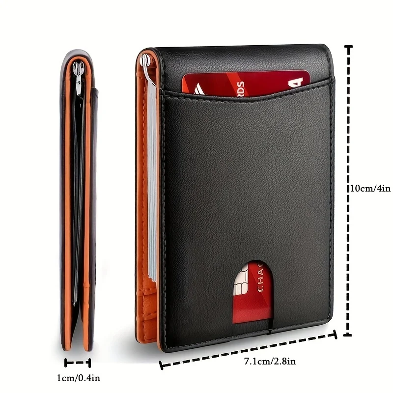 PU leather slim smart wallet for men with money credit card clip mini RFID blocking leather mens thin wallet card holder credit card holder synthetic leather wallet metal money clip