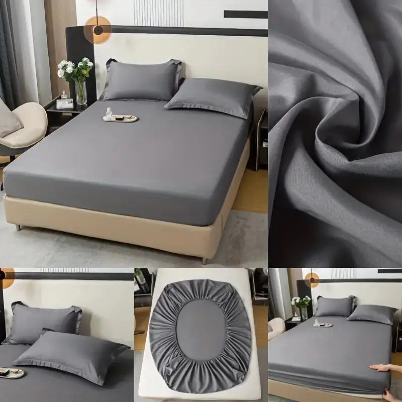 Soft Cotton Fitted Sheet with Elastic Bands Solid Color Non Slip Mattress Covers Bedsheet for Double King Queen Bed 140/160/200 3