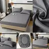 Soft Cotton Fitted Sheet with Elastic Bands Solid Color Non Slip Mattress Covers Bedsheet for Double King Queen Bed 140/160/200 3