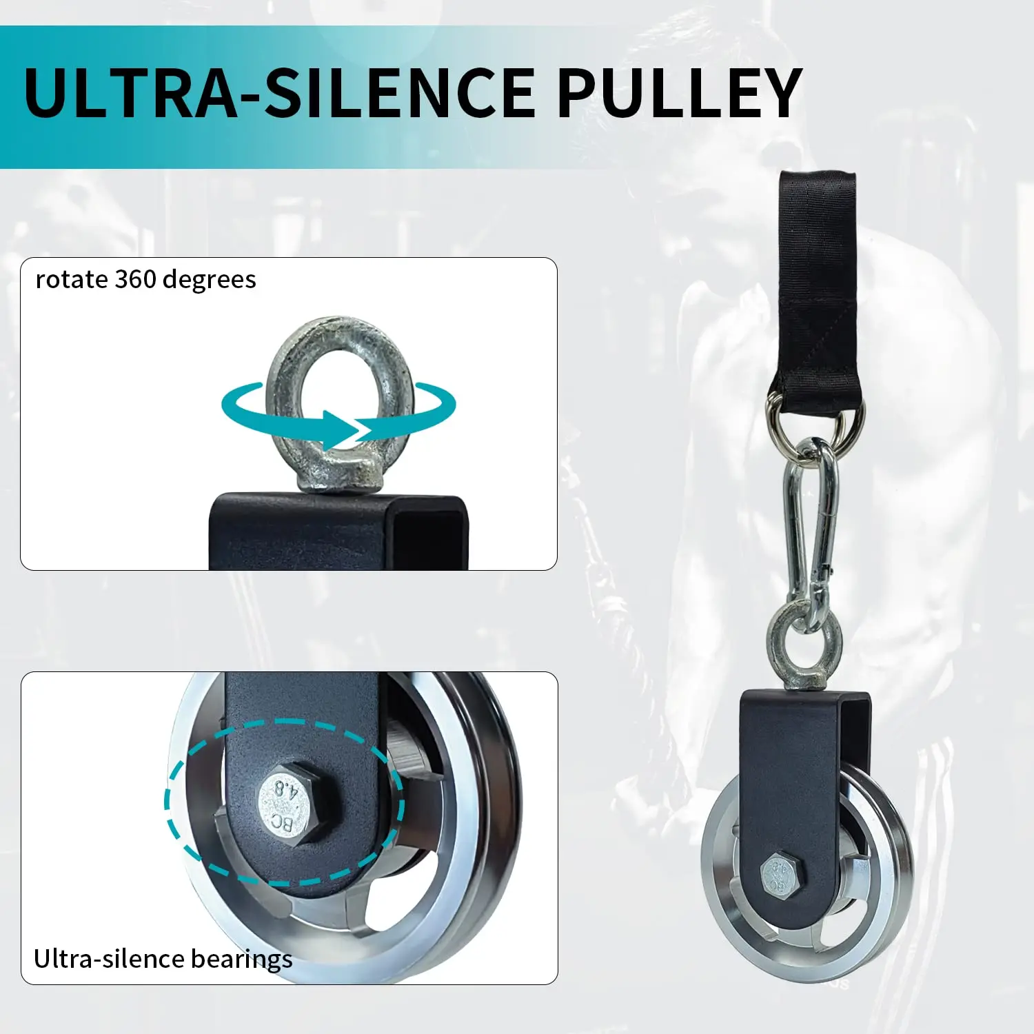 Fitness Pulley Fitness Cable Pulley Fitness Pulley Cable Heavy Duty Pulleys Lightweight Aluminum Silence Detachable 360 Rotation