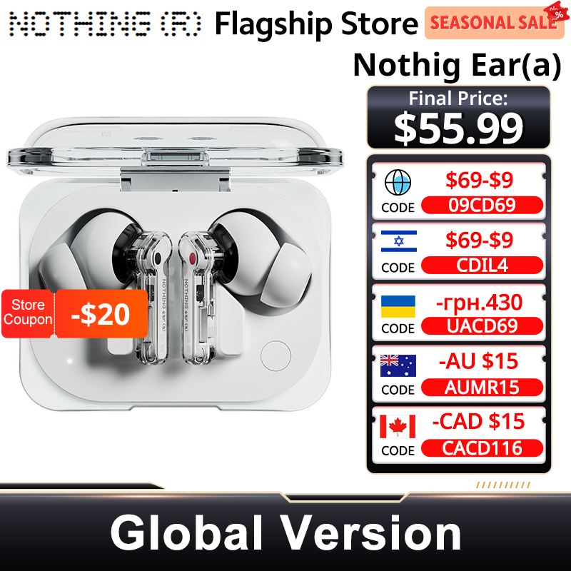  Global Version Nothing Ear (a) Bluetooth Earphone  45dB Active Noise Cancelling ANC Dynamic 42.5 hours listening Fashion Design 