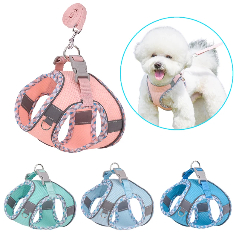 Reflective Puppy Harness Vest Breathable Mesh Dog Harness and Leash Set For Small Medium Dogs Cat Walking Leads Pet Accessories pet harness leash set pet harness set