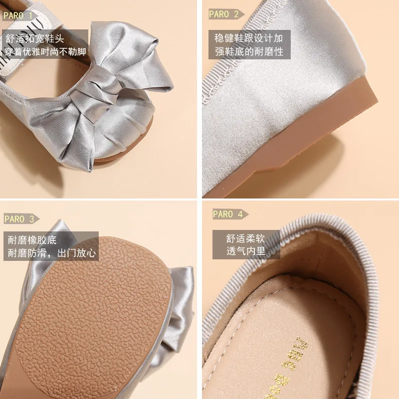 Mary Jane Shoes Girls Shoes Girls Flats Girls' Bowknot Shoes Autumn And Winter Kid's Silk Paris Dance Flats Children's Shoes