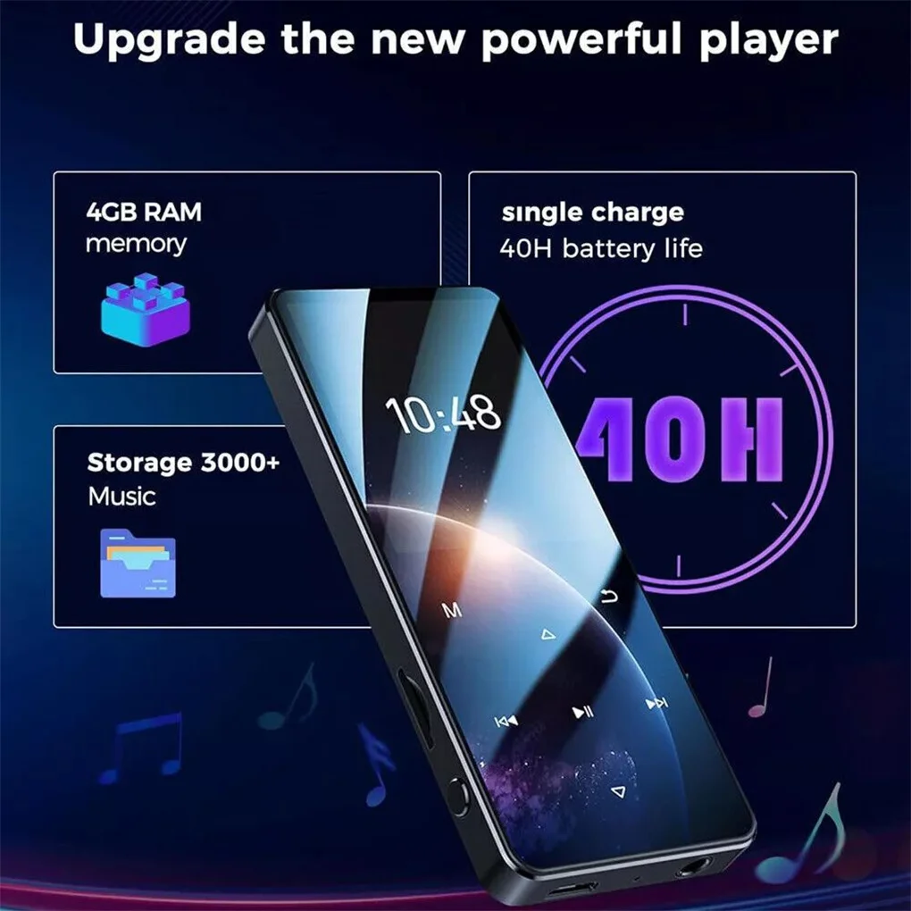 Bluetooth MP3 Player HiFi Bass Music Player HD FM Radio Alarm Support 128GB