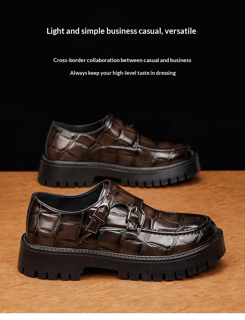 Männer Slip On Plattform Höhe Erhöhen Loafers Dicke Sohle Leder Schuhe Hochzeit Party Büro Formale Business Casual Komfort Schuhe – Detail 3