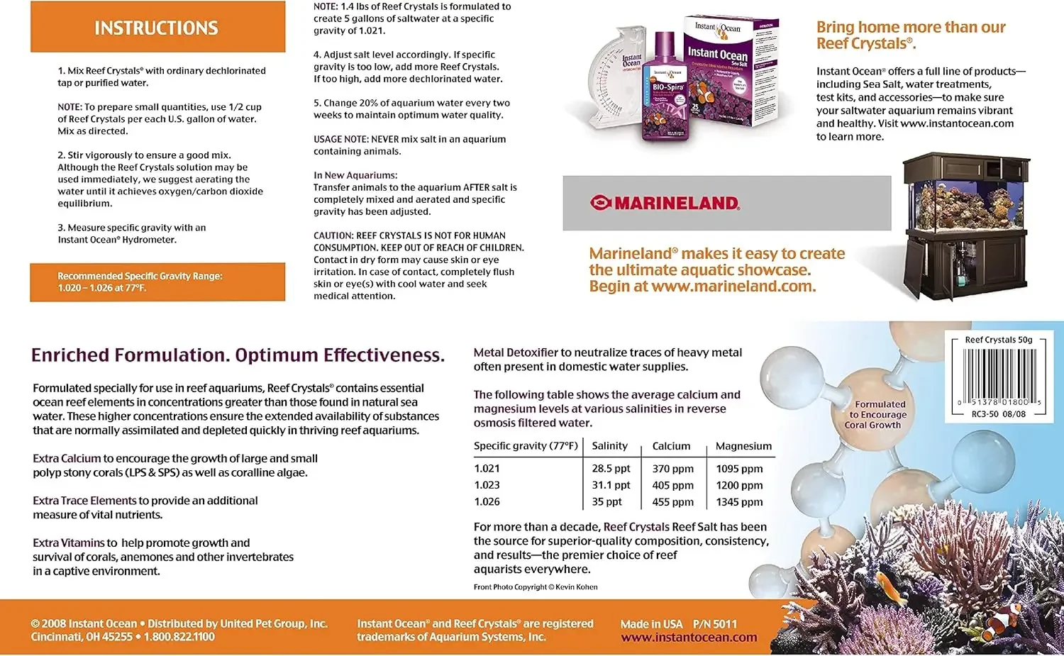 Instant Ocean Reef Crystals Reef Salt, Formulated Specifically for Aquariums