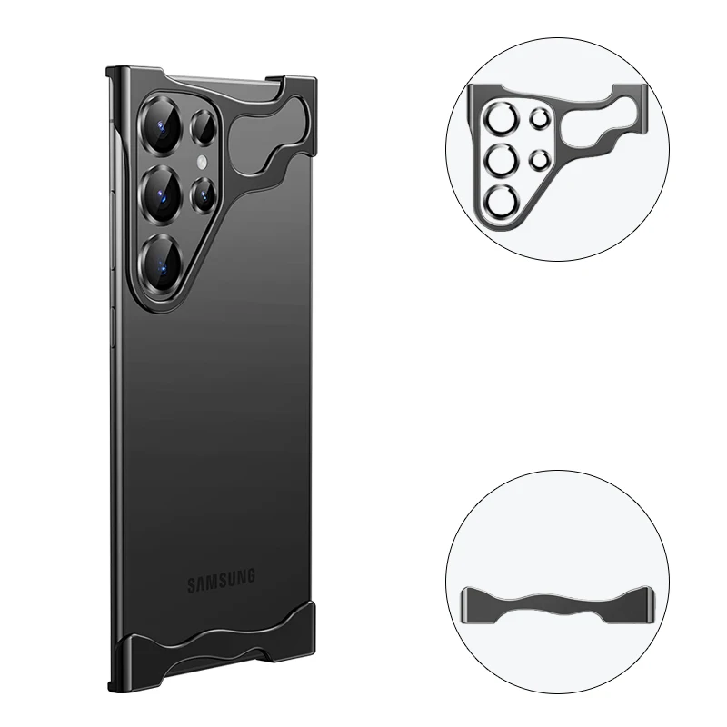 

Luxury Irregular Aluminum Alloy Bumper Phone Case For Samsung S24Ultra S24+ S23Ultra Lens Film Protection Metal Shockproof Cover