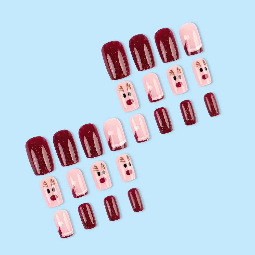 thumbnail image 5 of 24 uñas postizas con forma de gorro navideño, diseño de ciervo y alce, desmontables y cortas, para regalo de Navidad, 5 of 5