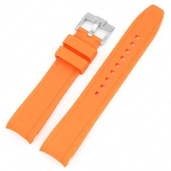 Curved End Silicone Strap for Sport Diving Watches - TPU Rubber Bracelet 20mm (Orange)