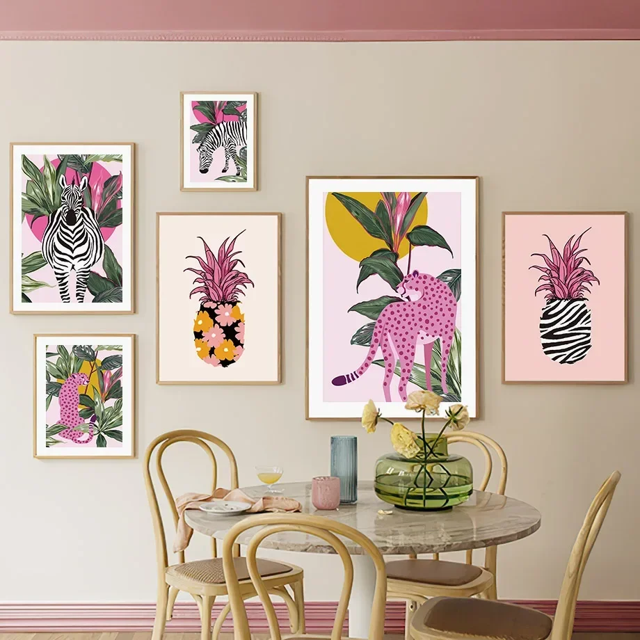 Classic Abstract Wall Art Pink Panther Zebra Tropical Plants Ananas Canvas Print Poster Home Living Room Bedroom Decoration