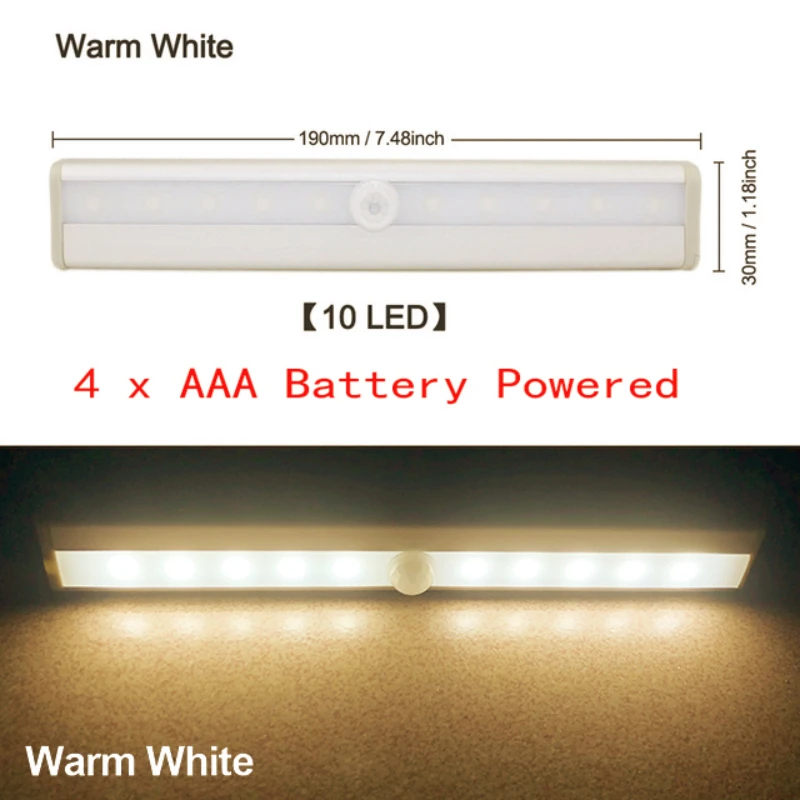 

6/10 LEDs Under Cabinet Luminaire Long Strips Night Lamp PIR Motion Sensor Closet Light Home Stairs Kitchen Led Wall Light Lamp