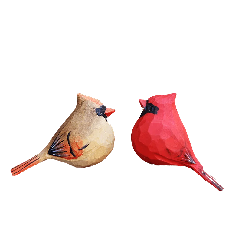 

Home Accessories Wood Carving Bird North American Cardinal Couple Chubby Handmade Birds Figurines Desktop Decoration