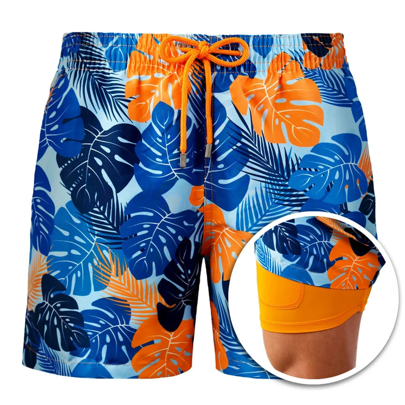 Pantalones cortos de playa para hombre, Shorts deportivos con estampado de doble capa, informales, de secado rápido, florales, para gimnasio, Verano