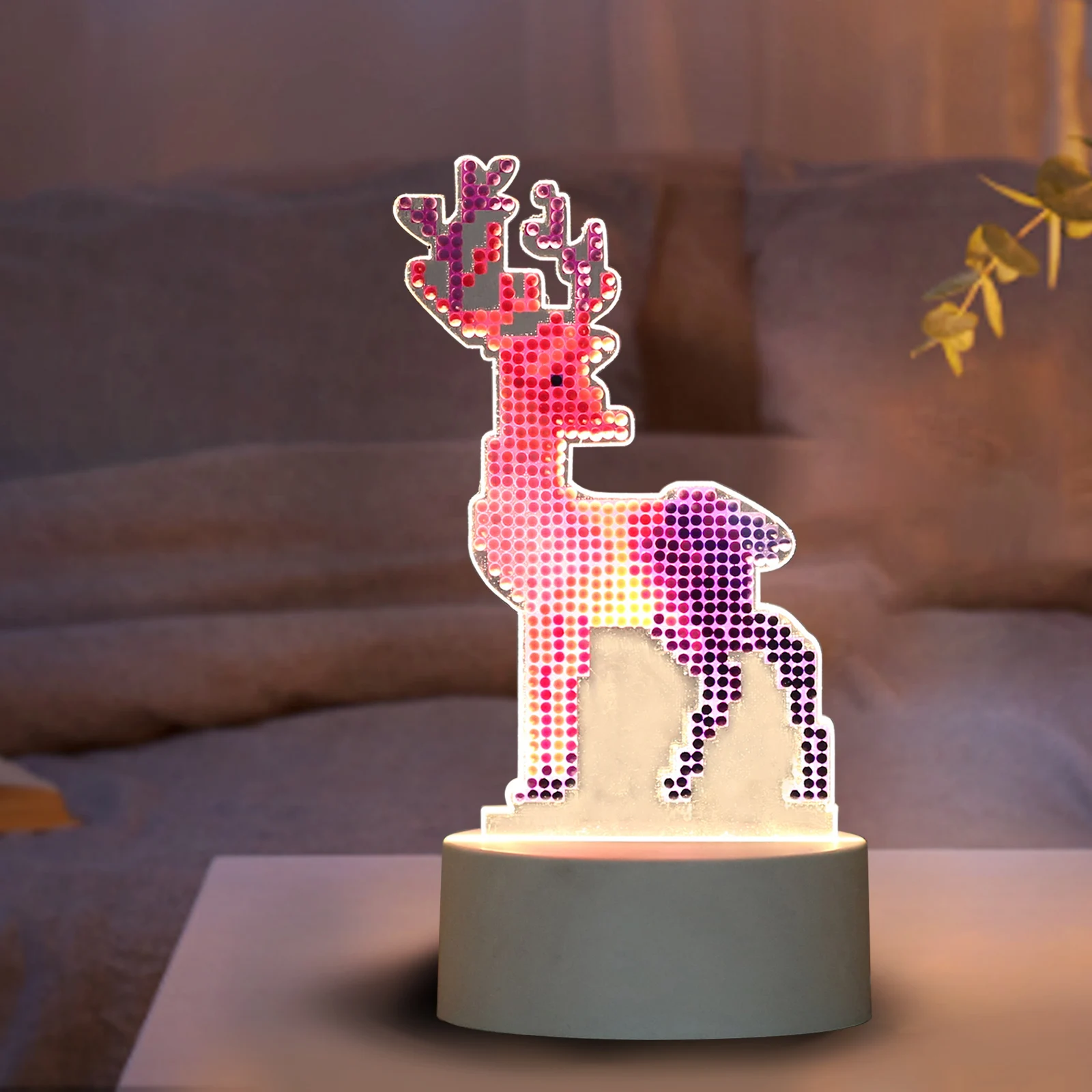 DIY LED Night Light Diamond Painting Cross Stitch Pink Diamond
