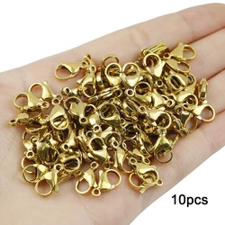 Elegant Lobster Clasp in Golden Silver Stainless Steel - 10mm (Gold)