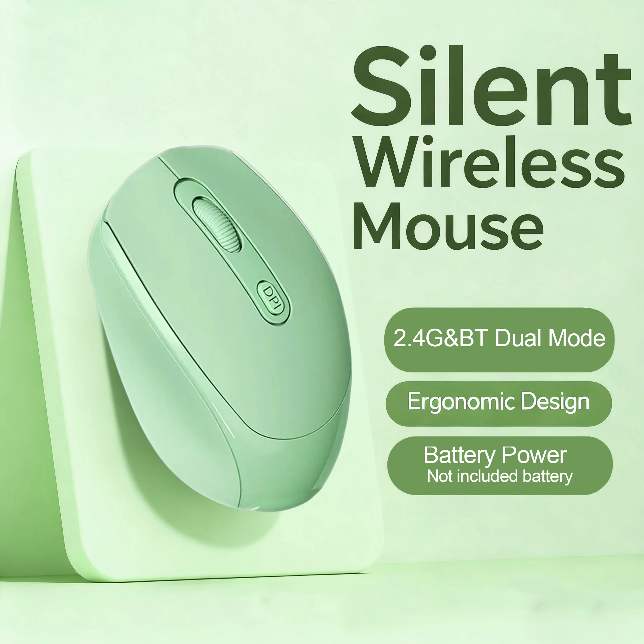 Sleek Dual-Mode Wireless & Bluetooth Silent Ergonomic Mouse with Adjustable DPI