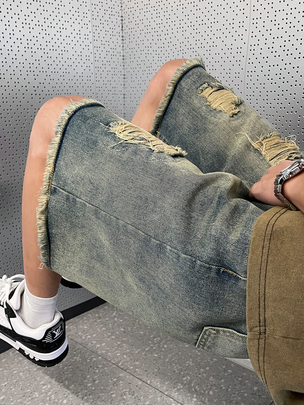American Street Make Old High Waist Washed Denim Shorts Harajuku Retro Trendy Brand Oversized Jeans Men Goth Punk Shorts A49