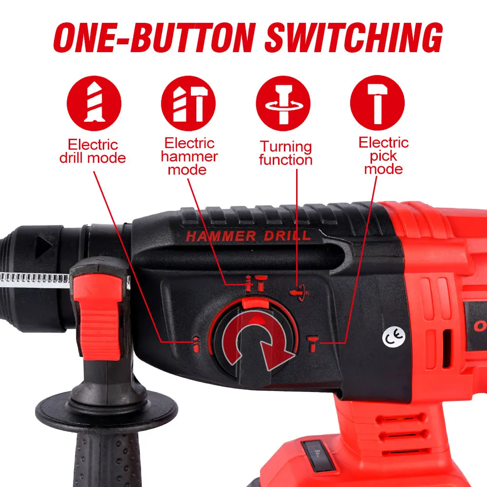 2000W Brushless Electric Hammer Drill 4 Function 3200rpm Cordless Rechargeable Hammer Impact Drill For 18V Makita Battery electric hammer drill electric jackhammer electric grinder drill