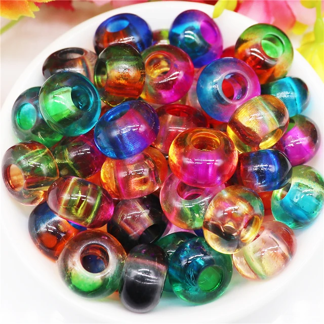 10Pcs Wholesale Color Big Hole European Beads Plastic Resin Round