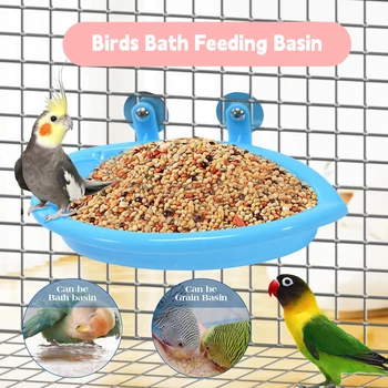 Parrot Food Tray Multifunction Creative Blue Mirrored Bathtub Animal Cage Standing Wash Shower Box Bird Toys Pet Cleaning Toys 1