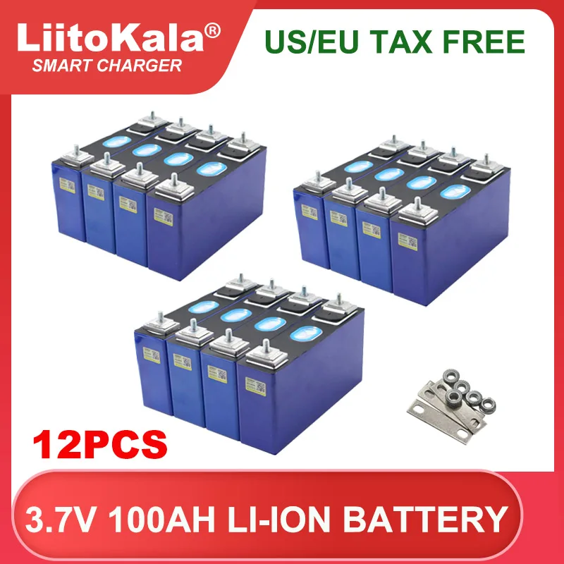 

Liitokala 3.7V 100Ah Lithium Battery Large Single Power Cell for 3S 12V 24V Motorcycle Electric Solar Wind Grade A Tax Free