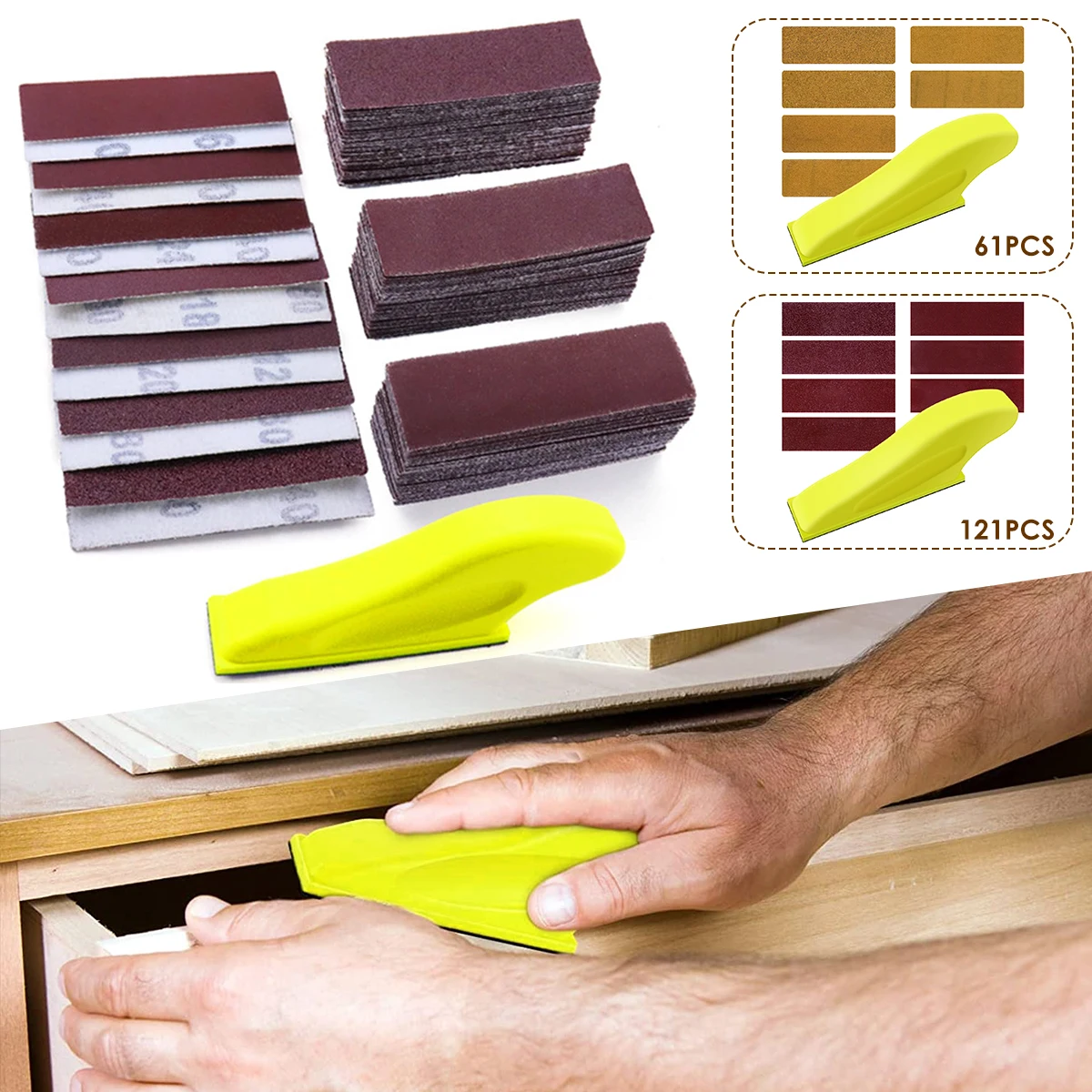 61/121 Pcs Mini Sander Set with Sander Refills Finger Sander for Crafts