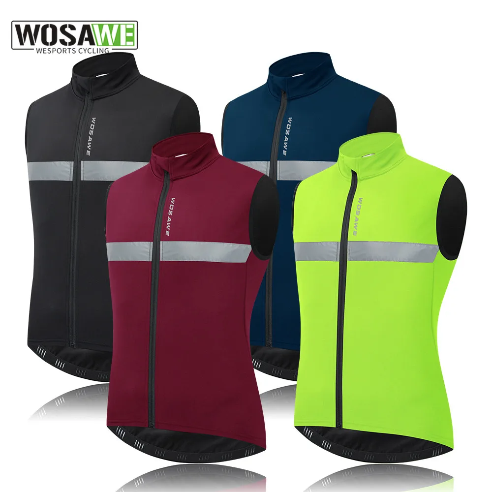 

WOSAWE Warm Fleece Thermal Cycling Vest Bike Gilet Reflective Windproof Autumn Winter Bicycle Ride Sleeveless MTB Jacket Jersey