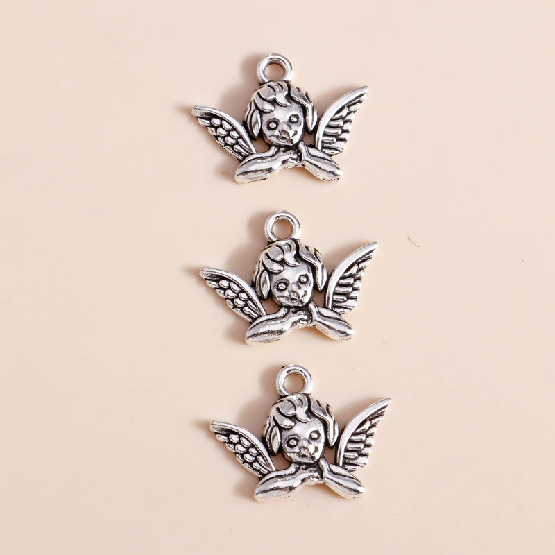 Leslie 20 Stück 20 x 15 mm Metalllegierung, silberfarben, Engelsanhänger, handgefertigter Anhänger für DIY-Halskette, Armband, Ohrringe, Schmuckherstellung