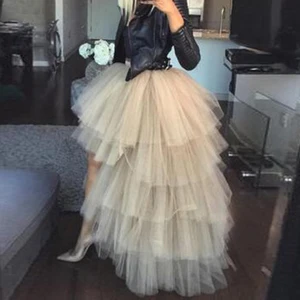 Женская юбка-пачка из фатина, длинная многоярусная юбка с высокой и низкой талией, свадебные аксессуары для выпускного вечера, 2023