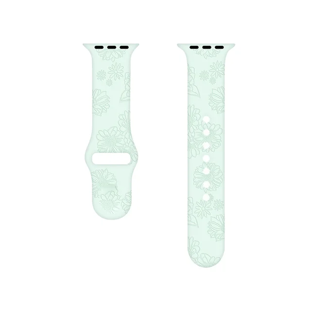 Sport Strap for Apple Watchband 44mm 40mm 38mm 42mm 41mm 45mm Printed Silicone Bracelet for iwatch series 7 6 5 4 3SE watch band sunflower-mint green