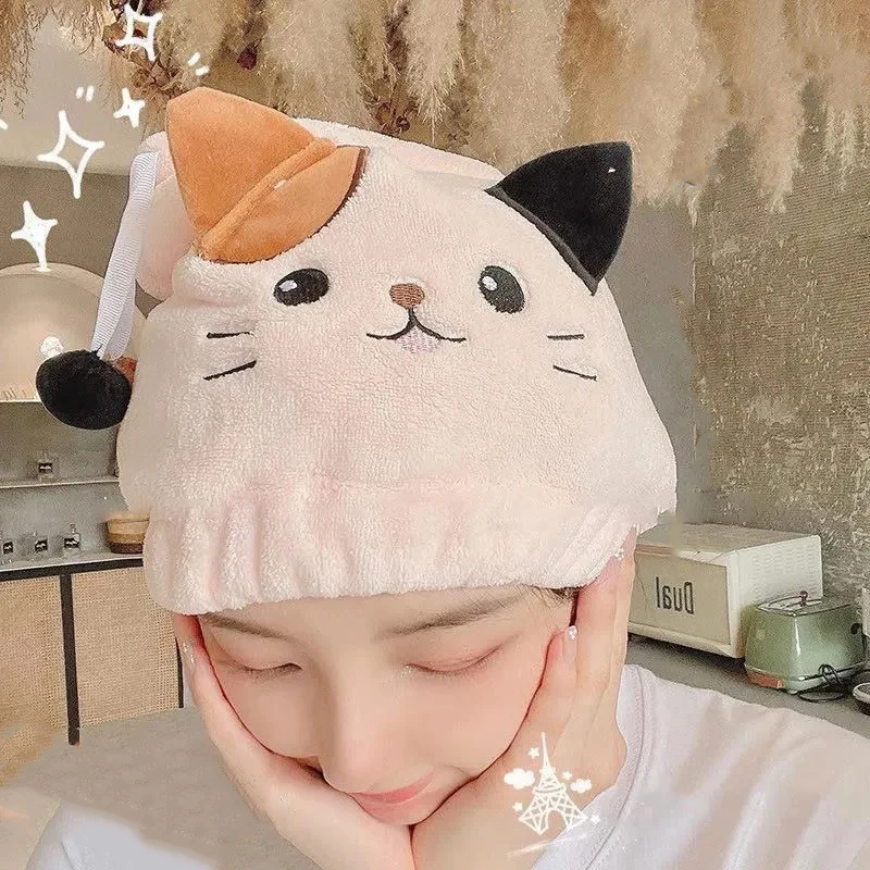 Cute Cat Kitten Kid Hair Turban Quick Dry Bath Hair Drying Towel Head Wrap Hat Cap Bathing Tool Cat Ears Pattern Hooded Towels ajo cat kitten