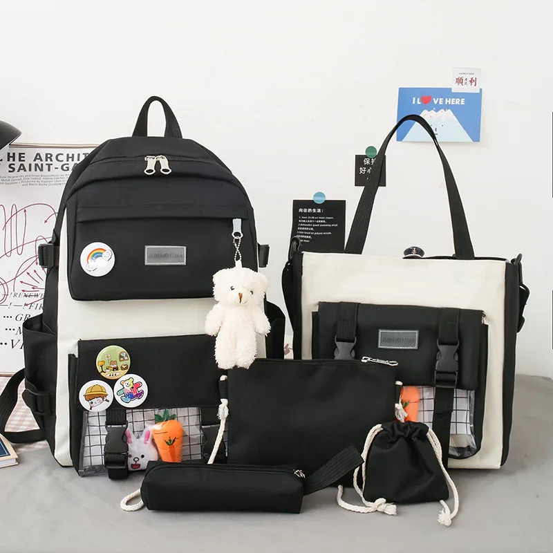 New Large-Capacity Primary Junior Students Shoulders Backpack High School Five Sets Of Multi-Compartment Fash