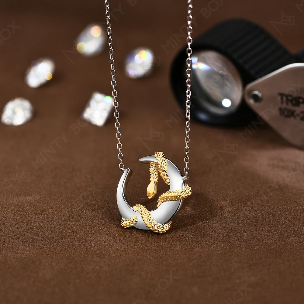 MINTYBOX D Color VVS1 Moon Moissanite Necklace for Women Solid 18K Yellow Gold S925 Silver Snake Pendant 50cm Fine Jewelry Party 4
