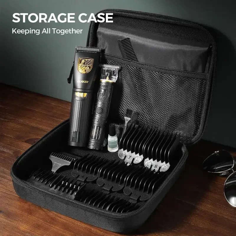 GLAKER Cordless Hair Clipper Kit – Hair Trimmer for Men, Sharp Blades, LED Display, 15 Guide Combs, Travel Case, and Storage 4