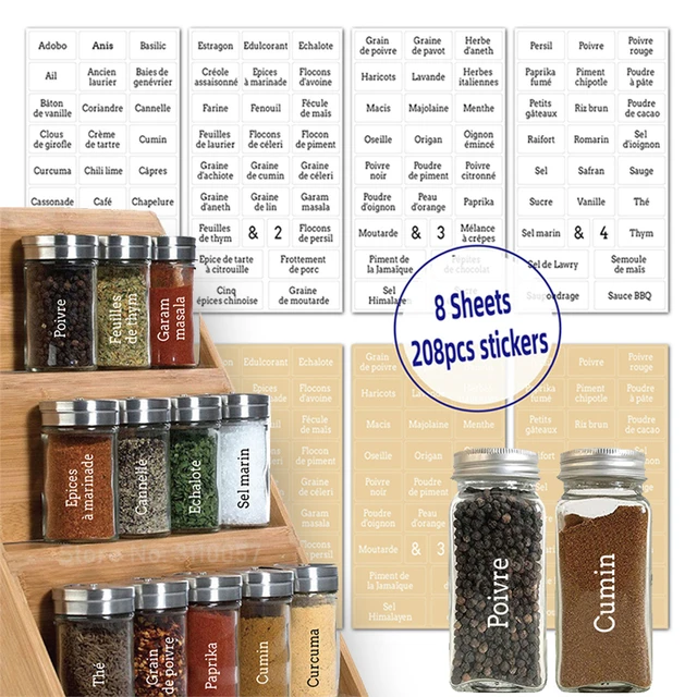 208pcs/8 Sheets French Spice Jar Label Stickers Clear Waterproof Food Jars  Bottle Tags Pantry Organizaton Self Adhesive Labels - Spice Stickers -  AliExpress