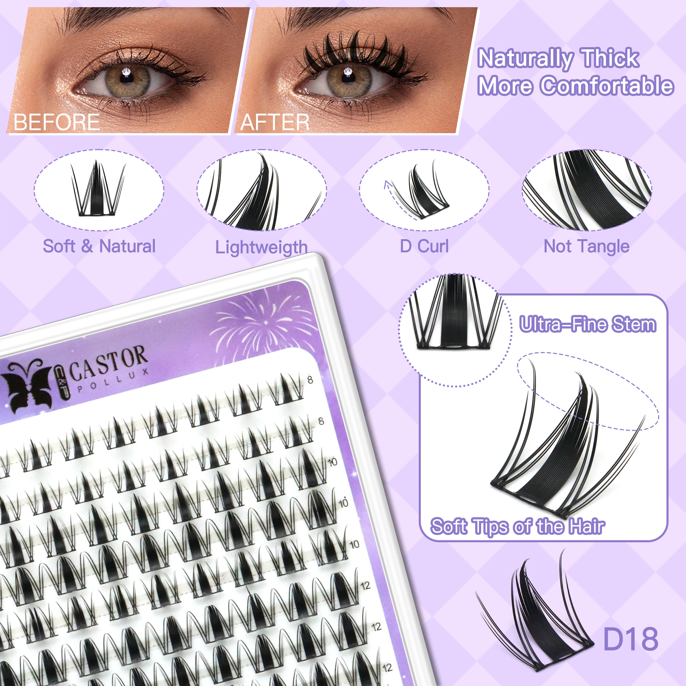 Individual Lashes 8-16mm Cluster Lashes Fluffy Natural Look DIY Eyelash Extension False Eyelashes Makeup