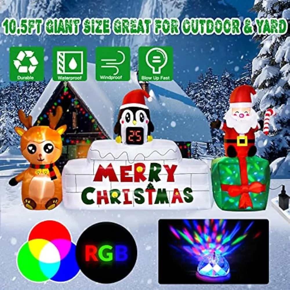 10FT Christmas Inflatables Outdoor Decorations Xmas Blow Up Yard Decorations with LED Christmas Countdown Clock, Lawn Decor