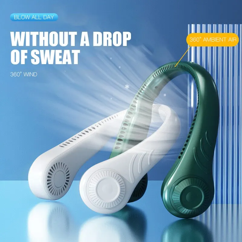 New Hanging Neck Fan Portable Cooling Fan USB Leafless 360 Degree Neckband Fan 78 Surround Air Outlets 4000Mah Rechargeable 2
