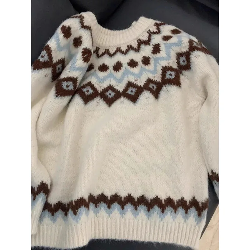 

Circyy Knitted Sweater Women Pullovers 2024 Fall Winter New Long Sleeve Patchwork Tops Casual Vintage O Neck Loose Warm Jumpers