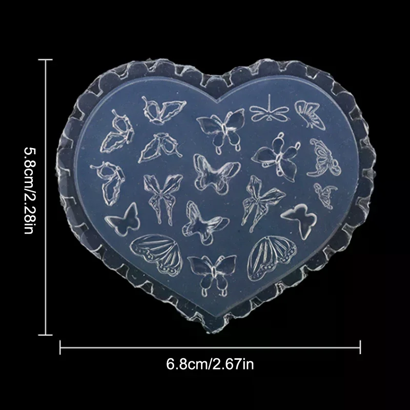 1Pc 3D Silicone Nail Mold - Heart Butterfly Bow Flower Shaped Template, DIY Nail Art Decorations Manicure Tool for UV Gel Polish