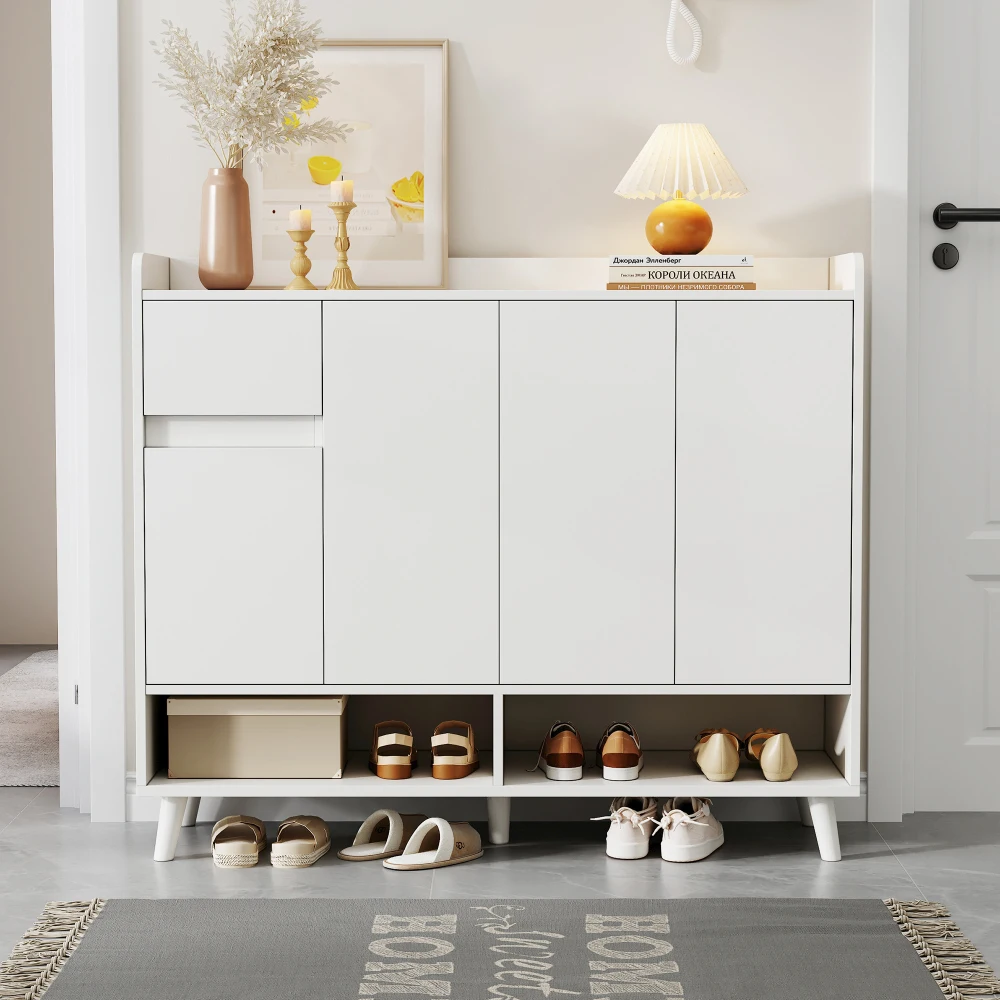 Mehrzweck-Sideboard-Schuhschrank mit Schubladen – großer Stauraum, 4-türiges Design für Esszimmer und Wohnzimmer, Heim-Organizer – Detail 5